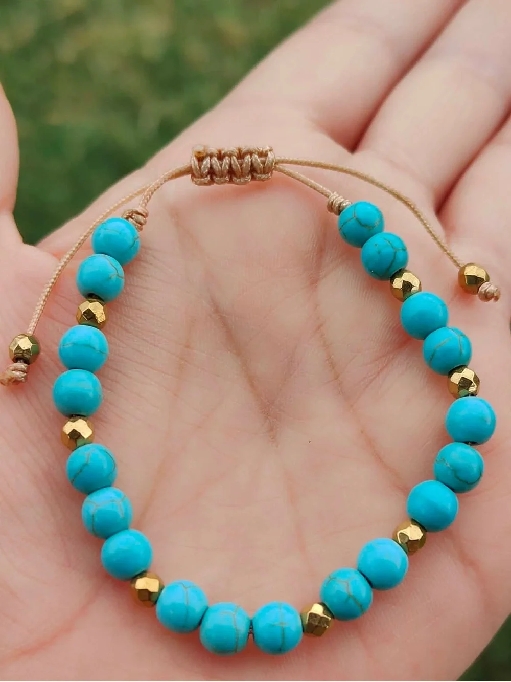 Turquoise Beaded Stretch Bracelet with Gold Accents